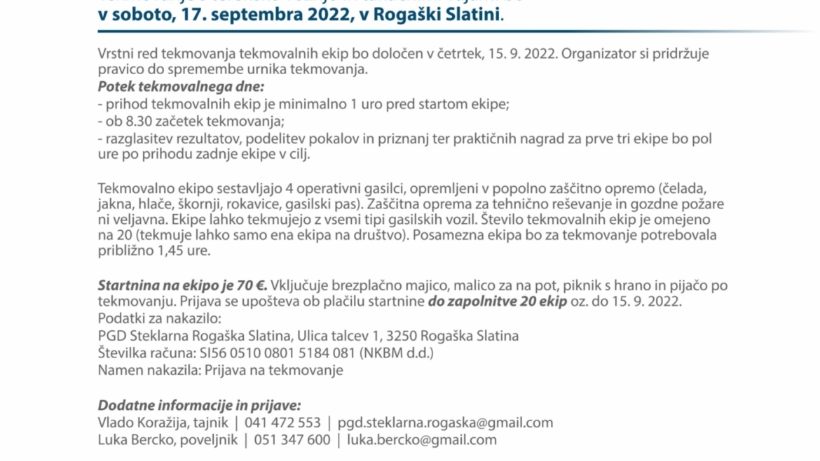 5. gasilsko taktično tekmovanje v Rogaški Slatini 2022 in 1. memorial Andreja Križanca