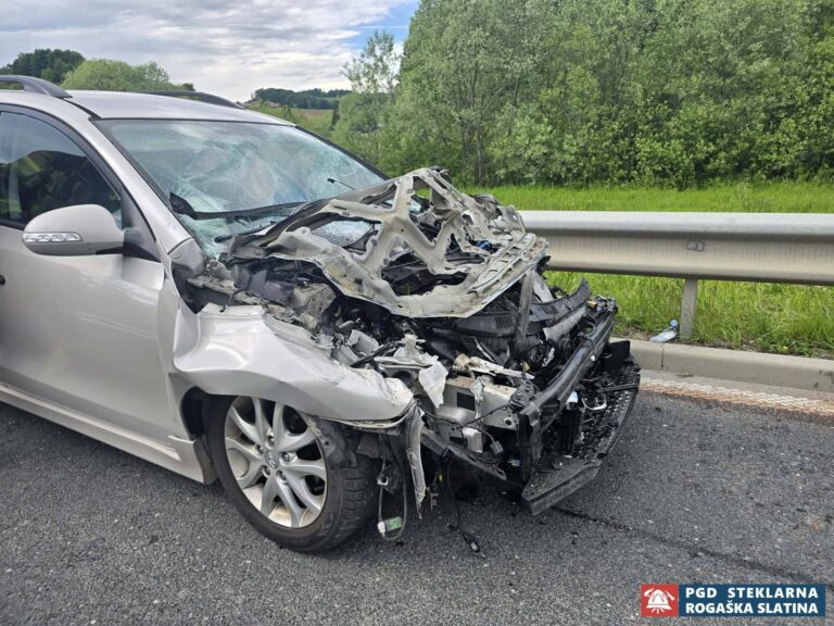 Trčenje osebnega in tovornega vozila v Grobelnem